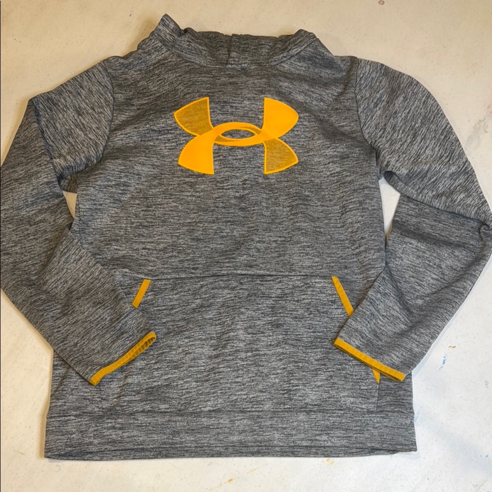 Boys YXL. Under Armour Heather Gray Hoodie with Yellow Logo